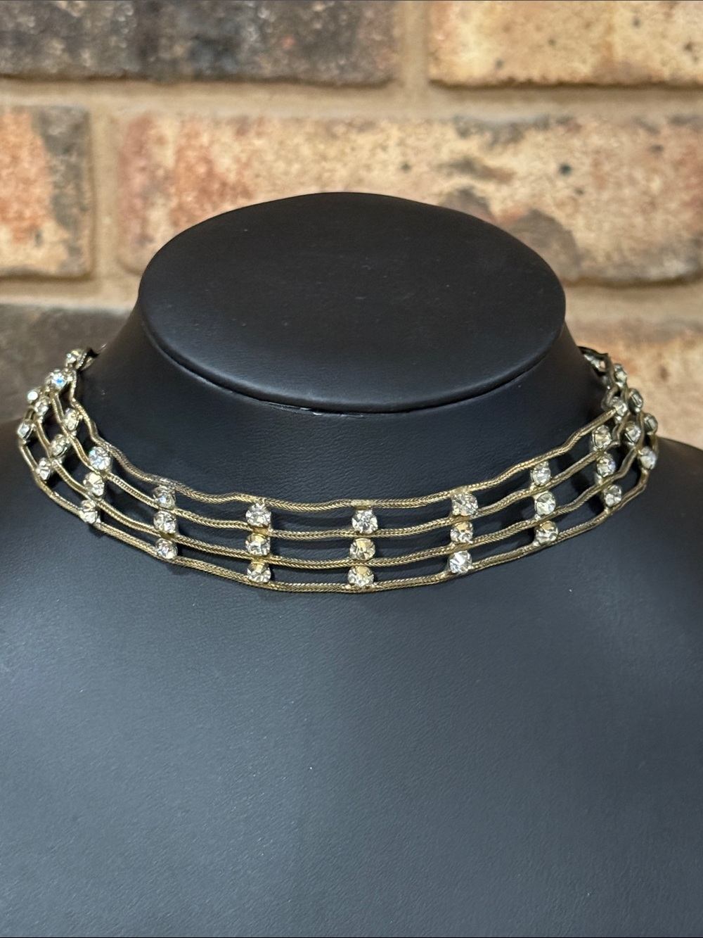 Antique 1920’s Gold tone and Crystal Collar Choker Necklace